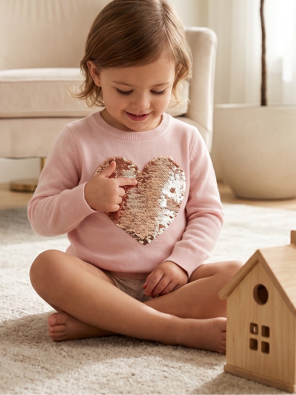 The Children's Place Pink Sweater with Rose Gold Sequin Heart